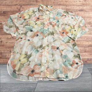 Country Suburbans Floral Almost Sheer Button Front Mini Dress Top Duster Size 10